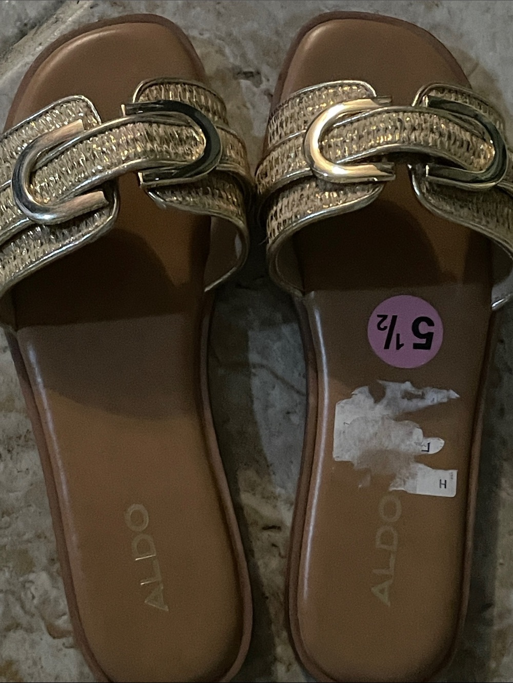 Aldo Metallic Gold Braided Chain-Accent Slide Sandals